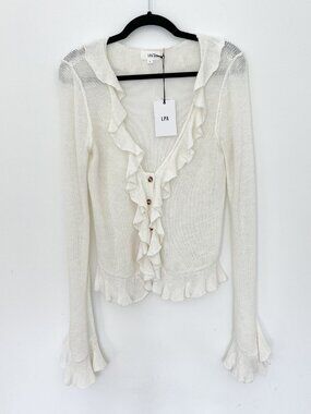 LPA Ruffle Sweater Cardigan Ivory Cream Bell Sleeve NWT